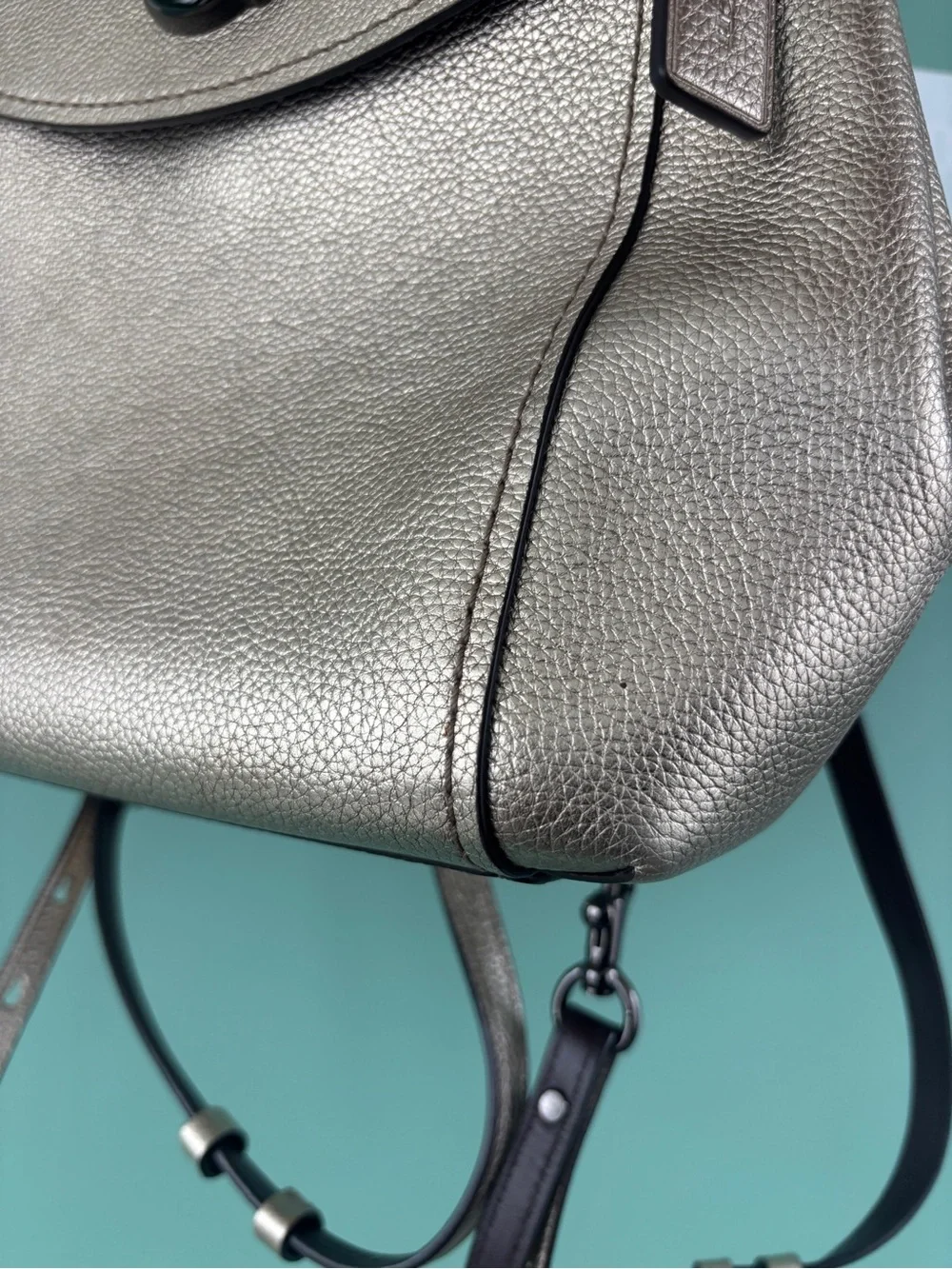 Coach Parker 18 Leather Convertible Backpack Purse Handbag in metallic color
